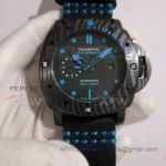 Perfect Replica Panerai Luminor Submersible PAM 00960 Black Carbon Fiber Case Blue Leather 47mm Watch